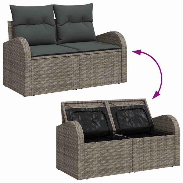 Grote foto vidaxl tuin sofa set met kussen 6 pcs grijs poly riet tuin en terras tuinmeubelen