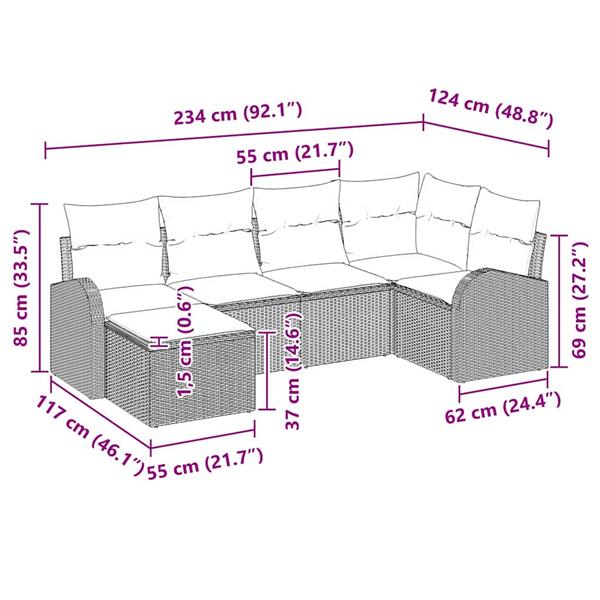 Grote foto vidaxl tuin sofa set met kussen 6 pcs grijs poly riet tuin en terras tuinmeubelen