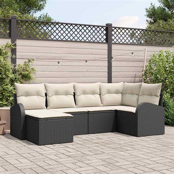 Grote foto vidaxl tuin sofa set met kussen 6 pcs zwart wit poly riet tuin en terras tuinmeubelen