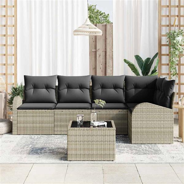 Grote foto vidaxl tuin sofa set met kussen 6 pcs lichtgrijs poly riet tuin en terras tuinmeubelen