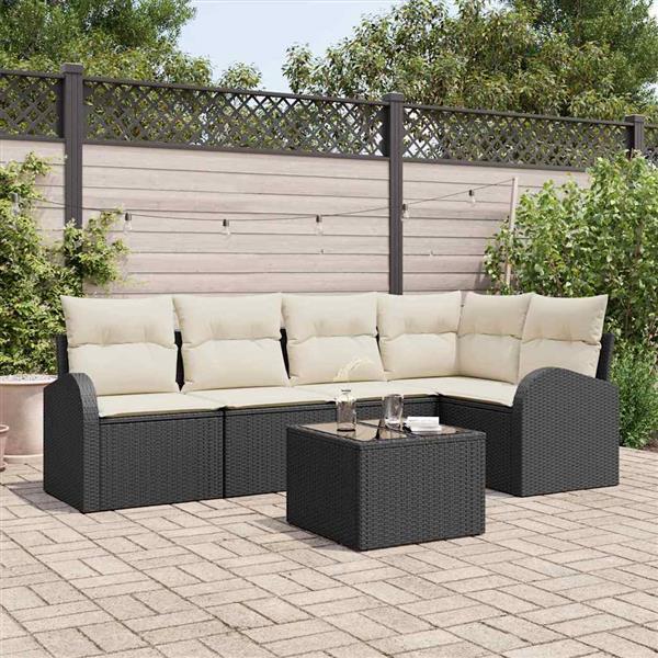Grote foto vidaxl tuin sofa set met kussen 6 pcs zwart wit poly riet tuin en terras tuinmeubelen
