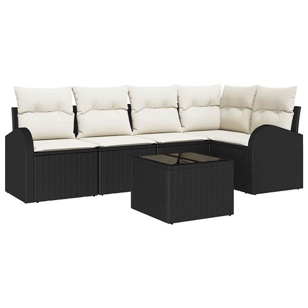 Grote foto vidaxl tuin sofa set met kussen 6 pcs zwart wit poly riet tuin en terras tuinmeubelen