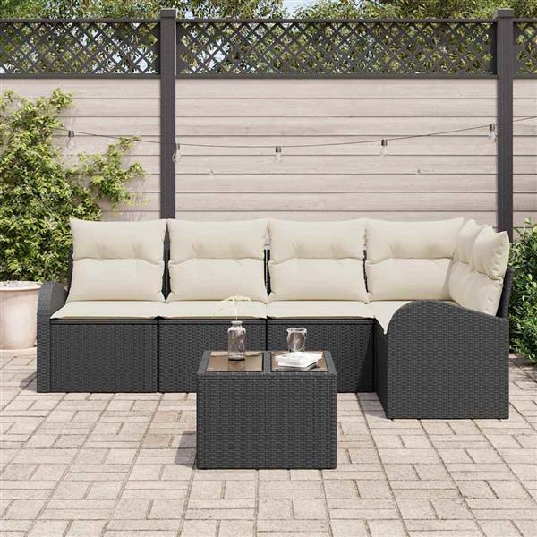 Grote foto vidaxl tuin sofa set met kussen 6 pcs zwart wit poly riet tuin en terras tuinmeubelen