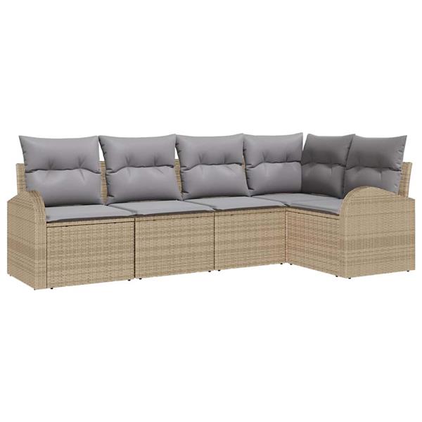 Grote foto vidaxl tuin sofa set met kussen 5 pcs beige lichtgrijs poly riet tuin en terras tuinmeubelen
