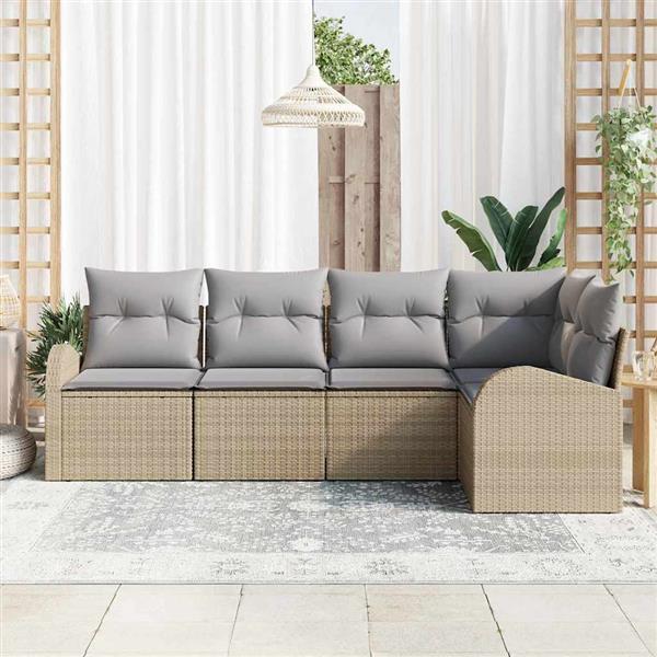Grote foto vidaxl tuin sofa set met kussen 5 pcs beige lichtgrijs poly riet tuin en terras tuinmeubelen