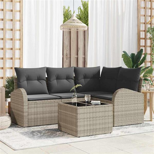 Grote foto vidaxl tuin sofa set met kussen 5 pcs lichtgrijs poly riet tuin en terras tuinmeubelen