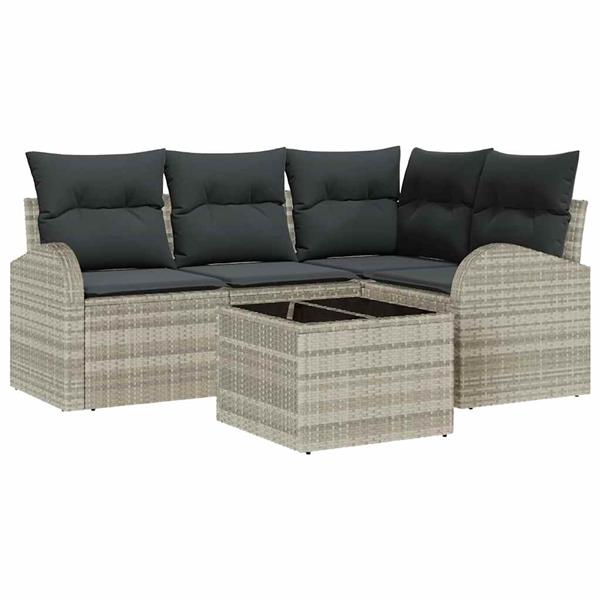 Grote foto vidaxl tuin sofa set met kussen 5 pcs lichtgrijs poly riet tuin en terras tuinmeubelen
