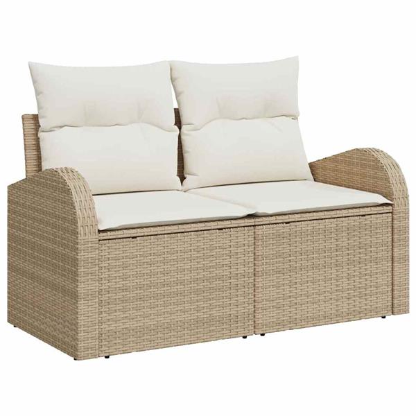Grote foto vidaxl tuin sofa set met kussen 5 pcs beige wit poly riet tuin en terras tuinmeubelen