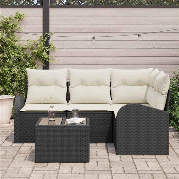 Grote foto vidaxl tuin sofa set met kussen 5 pcs zwart wit poly riet tuin en terras tuinmeubelen