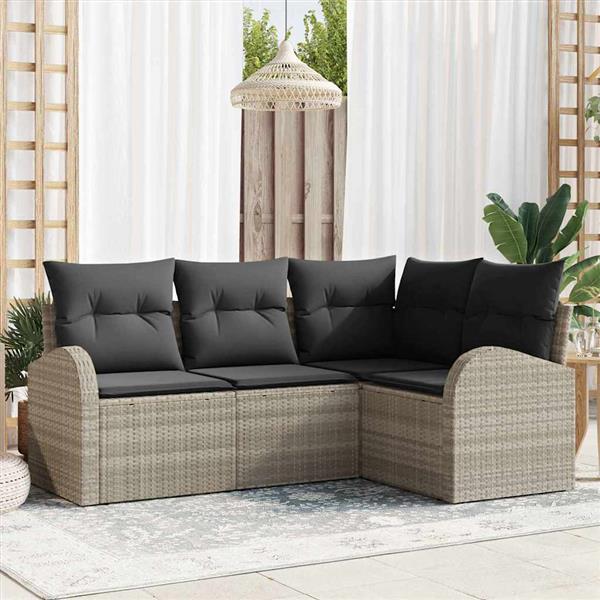 Grote foto vidaxl tuin sofa set met kussen 4 pcs lichtgrijs poly riet tuin en terras tuinmeubelen