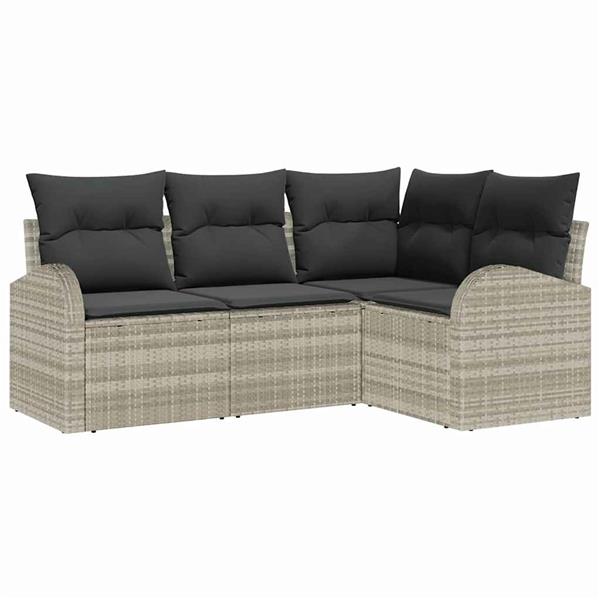 Grote foto vidaxl tuin sofa set met kussen 4 pcs lichtgrijs poly riet tuin en terras tuinmeubelen