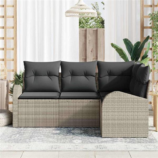Grote foto vidaxl tuin sofa set met kussen 4 pcs lichtgrijs poly riet tuin en terras tuinmeubelen