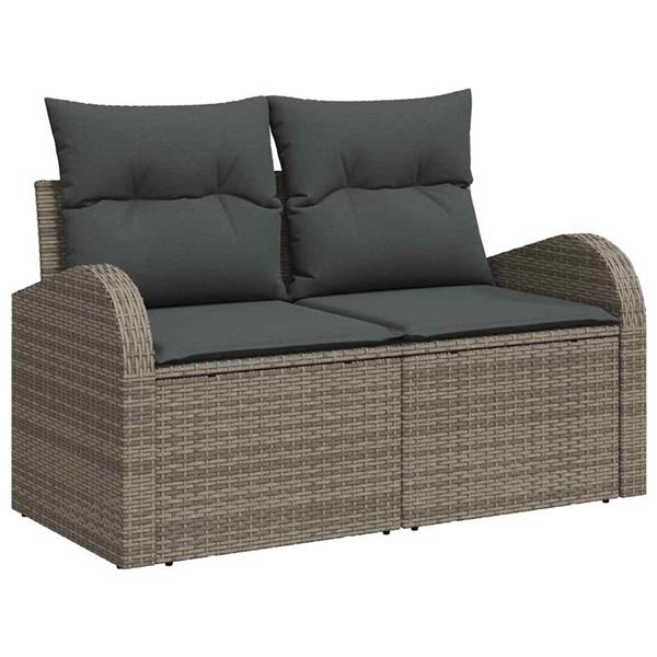 Grote foto vidaxl tuin sofa set met kussen 4 pcs grijs poly riet tuin en terras tuinmeubelen