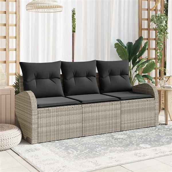 Grote foto vidaxl tuin sofa set met kussen 3 pcs lichtgrijs poly riet tuin en terras tuinmeubelen