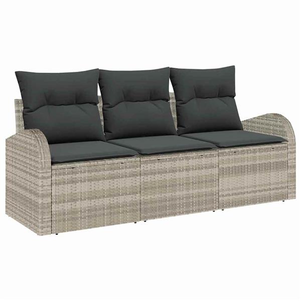 Grote foto vidaxl tuin sofa set met kussen 3 pcs lichtgrijs poly riet tuin en terras tuinmeubelen