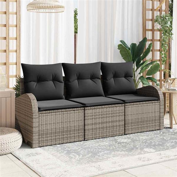 Grote foto vidaxl tuin sofa set met kussen 3 pcs grijs poly riet tuin en terras tuinmeubelen