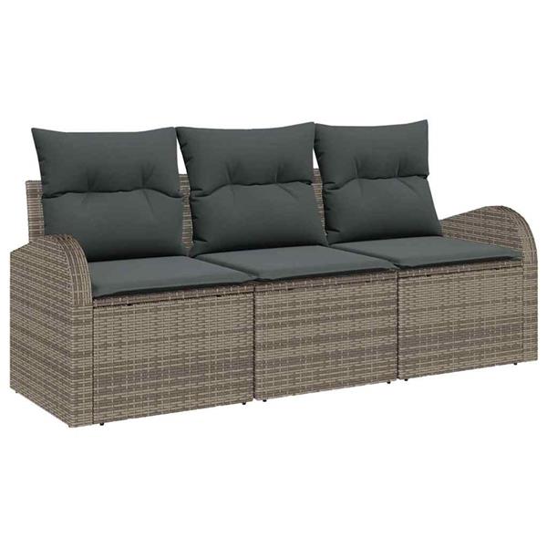 Grote foto vidaxl tuin sofa set met kussen 3 pcs grijs poly riet tuin en terras tuinmeubelen