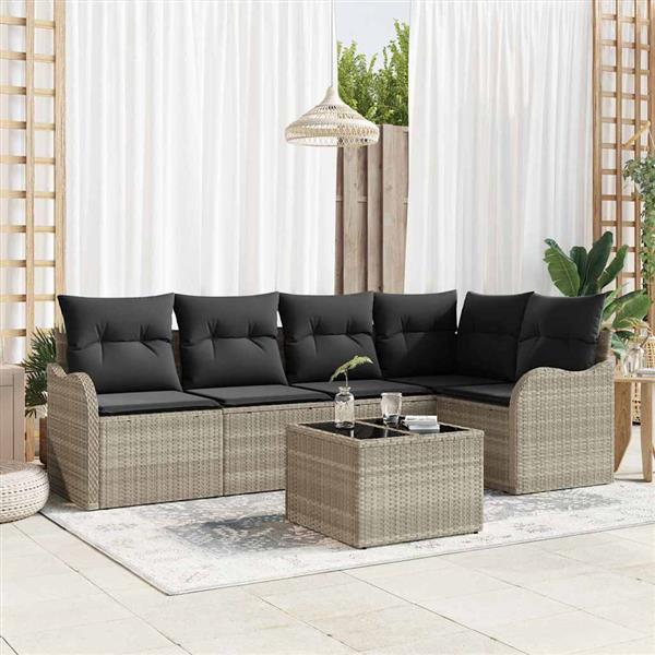 Grote foto vidaxl tuin sofa set met kussen met opslag 6 pcs grijs poly riet tuin en terras tuinmeubelen
