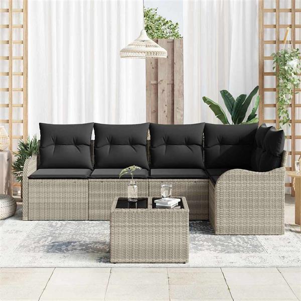 Grote foto vidaxl tuin sofa set met kussen met opslag 6 pcs grijs poly riet tuin en terras tuinmeubelen