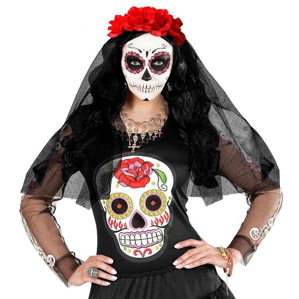Grote foto dia de los muertos haarband sluier met rozen verzamelen overige verzamelingen