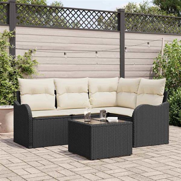 Grote foto vidaxl tuin sofa set met kussen met opslag 5 pcs bruin poly riet tuin en terras tuinmeubelen