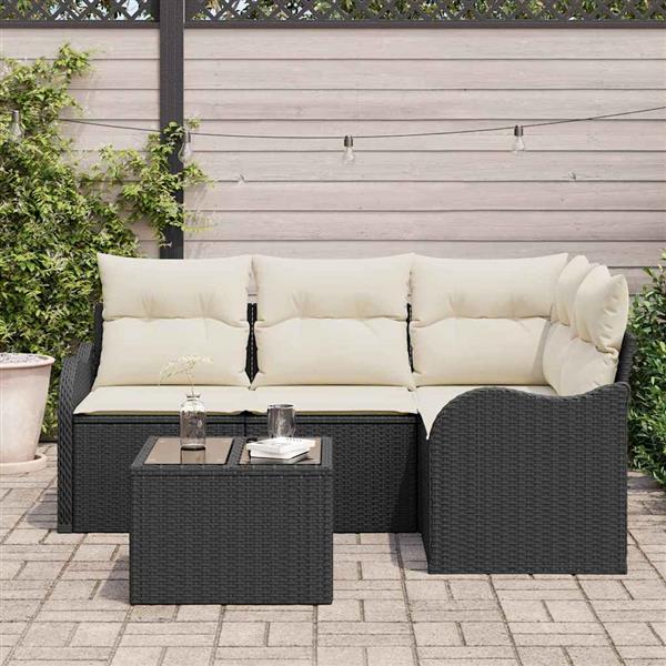 Grote foto vidaxl tuin sofa set met kussen met opslag 5 pcs bruin poly riet tuin en terras tuinmeubelen