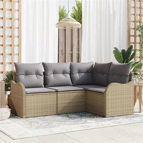 Grote foto vidaxl tuin sofa set met kussen met opslag 4 pcs beige poly riet tuin en terras tuinmeubelen