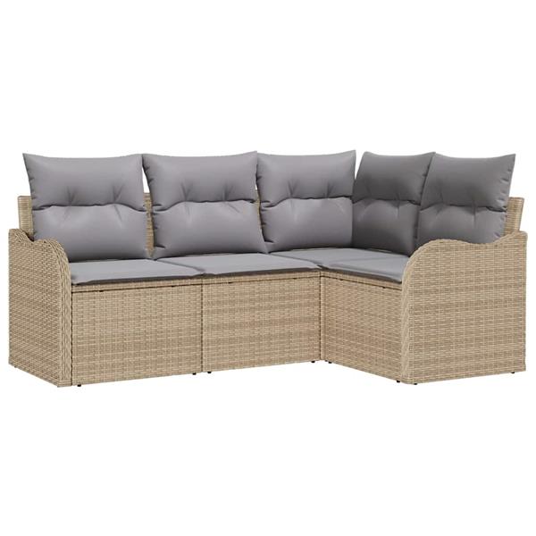 Grote foto vidaxl tuin sofa set met kussen met opslag 4 pcs beige poly riet tuin en terras tuinmeubelen