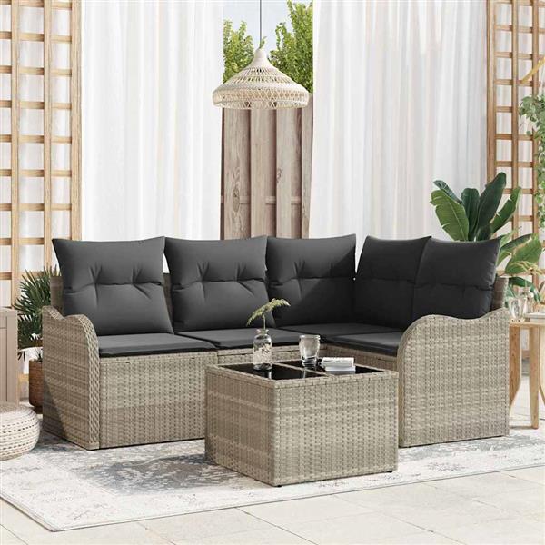 Grote foto vidaxl tuin sofa set met kussen met opslag 5 pcs grijs poly riet tuin en terras tuinmeubelen