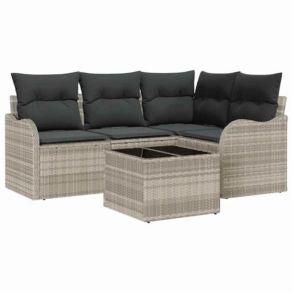 Grote foto vidaxl tuin sofa set met kussen met opslag 5 pcs grijs poly riet tuin en terras tuinmeubelen