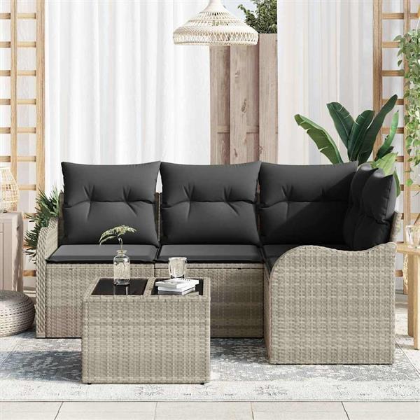 Grote foto vidaxl tuin sofa set met kussen met opslag 5 pcs grijs poly riet tuin en terras tuinmeubelen