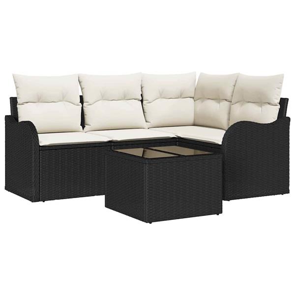 Grote foto vidaxl tuin sofa set met kussen met opslag 5 pcs bruin poly riet tuin en terras tuinmeubelen