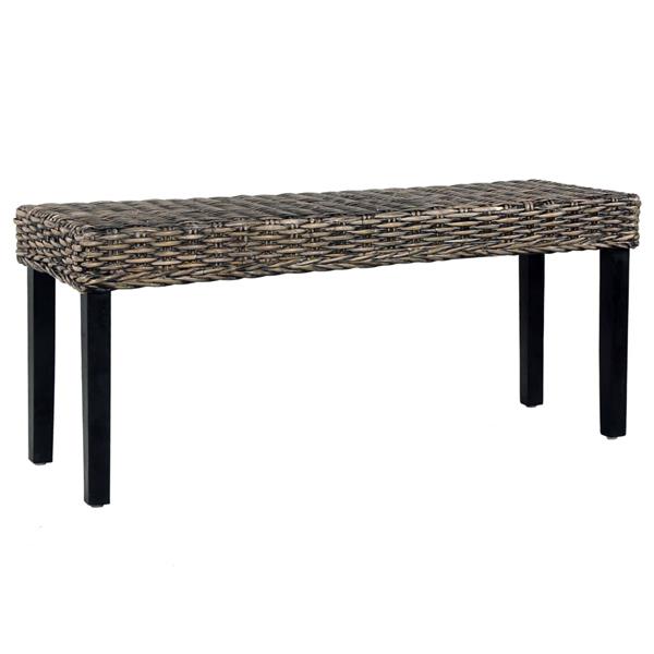 Grote foto vidaxl bankje 110 cm natuurlijk kubu rattan en massief mahoniehout zwart huis en inrichting stoelen