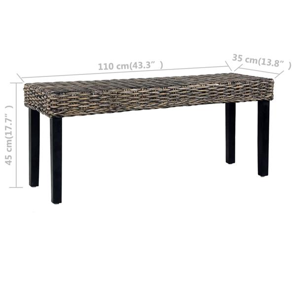 Grote foto vidaxl bankje 110 cm natuurlijk kubu rattan en massief mahoniehout zwart huis en inrichting stoelen