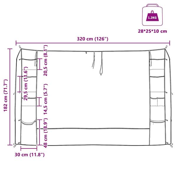 Grote foto vidaxl hangende tentorganiser met opslag grijs 320 x 182 cm caravans en kamperen tenten