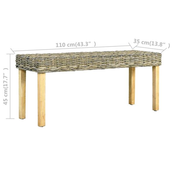 Grote foto vidaxl bankje 110 cm natuurlijk kubu rattan en massief mahoniehout huis en inrichting stoelen