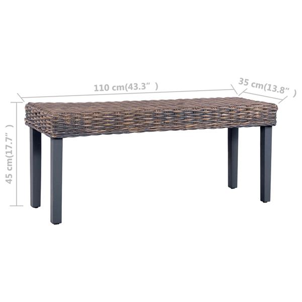 Grote foto vidaxl bankje 110 cm natuurlijk kubu rattan en massief mahoniehout grijs huis en inrichting stoelen