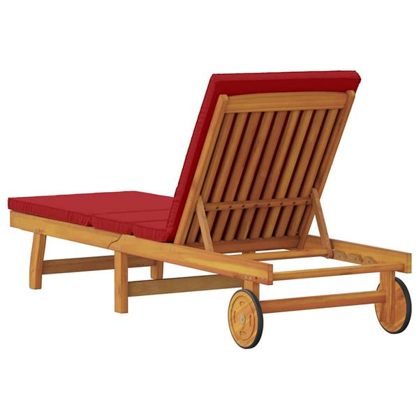 Grote foto vidaxl ligbed met wielen en kussen rood massief hout tuin en terras tuinmeubelen