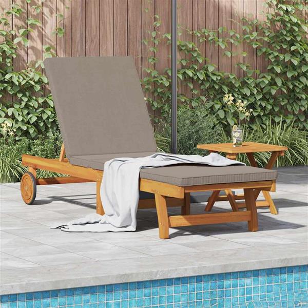 Grote foto vidaxl ligbed met wielen en kussen in taupe van massief hout tuin en terras tuinmeubelen