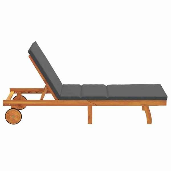 Grote foto vidaxl ligbed met wielen en kussen in donkergrijs van massief hout tuin en terras tuinmeubelen