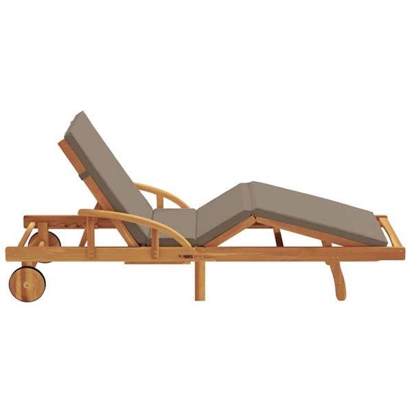 Grote foto vidaxl vouwbaar ligbed met wielen kussen in taupe van massief acaciahout tuin en terras tuinmeubelen