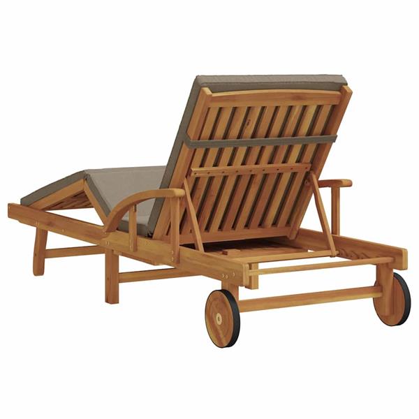Grote foto vidaxl vouwbaar ligbed met wielen kussen in taupe van massief acaciahout tuin en terras tuinmeubelen