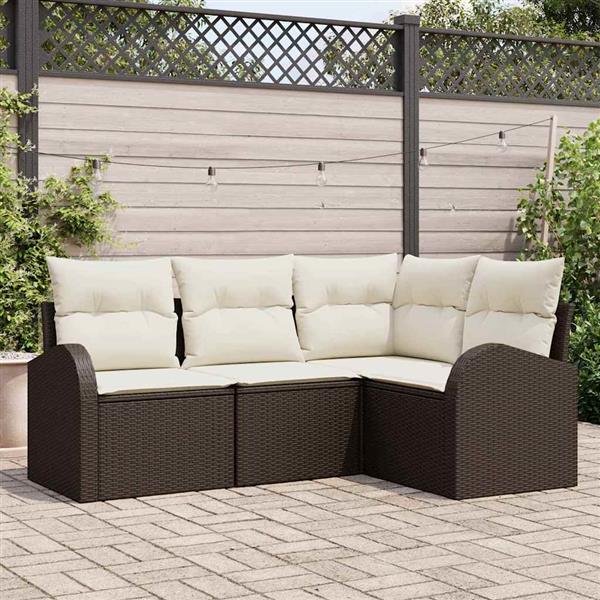 Grote foto vidaxl tuin sofa set met kussen 4 pcs zwart en wit poly riet tuin en terras tuinmeubelen