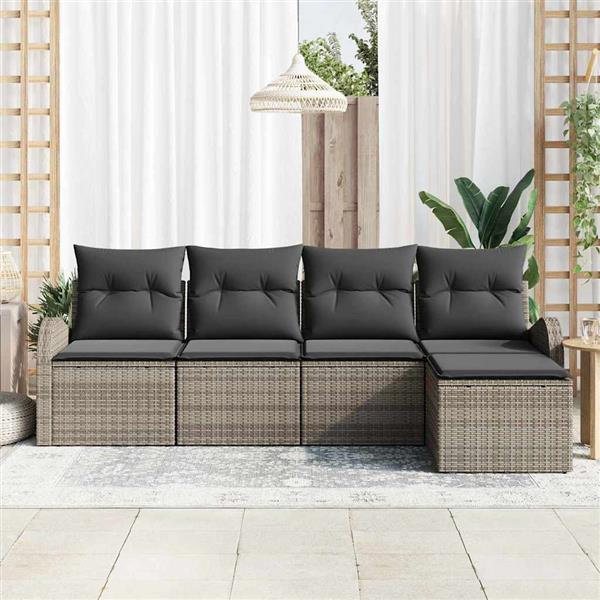 Grote foto vidaxl tuin sofa set met kussen 5 pcs grijs poly riet tuin en terras tuinmeubelen