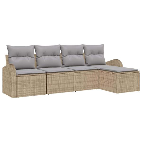 Grote foto vidaxl tuin sofa set met kussen 5 pcs beige lichtgrijs poly riet tuin en terras tuinmeubelen