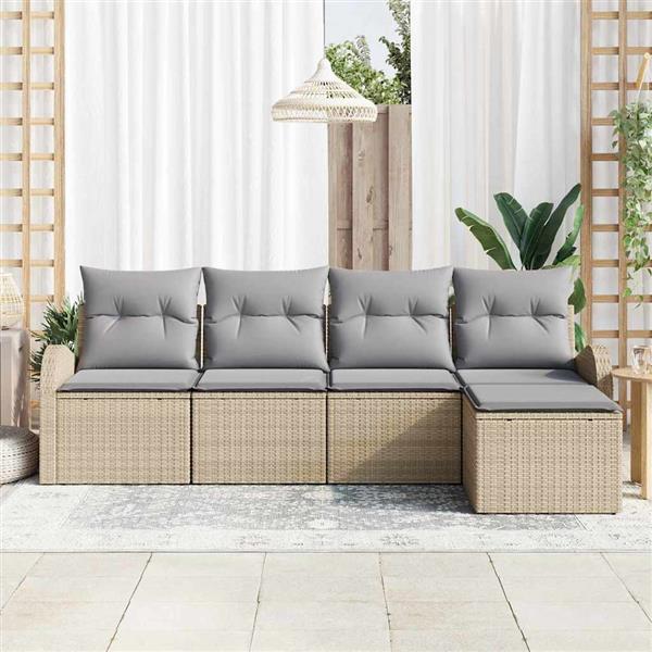 Grote foto vidaxl tuin sofa set met kussen 5 pcs beige lichtgrijs poly riet tuin en terras tuinmeubelen