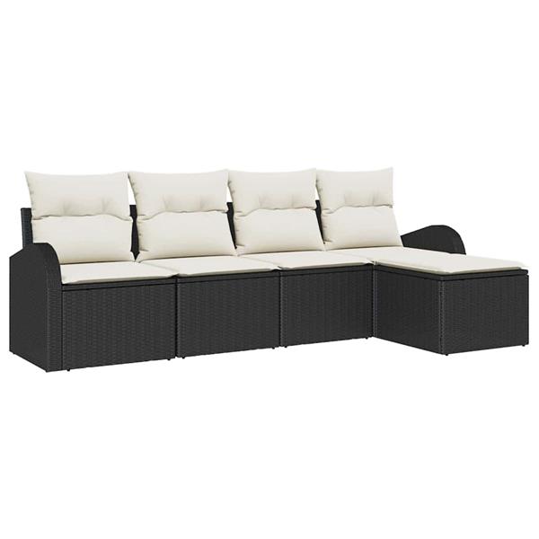 Grote foto vidaxl tuin sofa set met kussen 5 pcs zwart wit poly riet tuin en terras tuinmeubelen