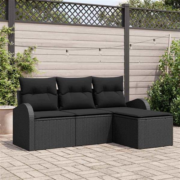 Grote foto vidaxl tuin sofa set met kussen 4 pcs zwart poly riet tuin en terras tuinmeubelen