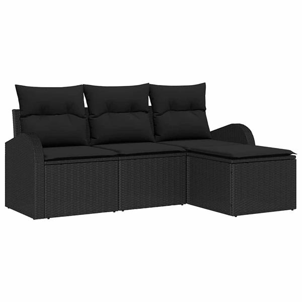 Grote foto vidaxl tuin sofa set met kussen 4 pcs zwart poly riet tuin en terras tuinmeubelen