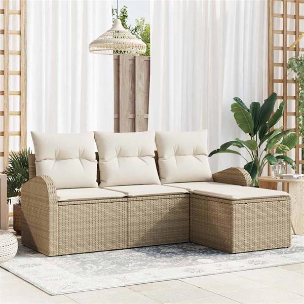 Grote foto vidaxl tuin sofa set met kussen 4 pcs beige wit poly riet tuin en terras tuinmeubelen